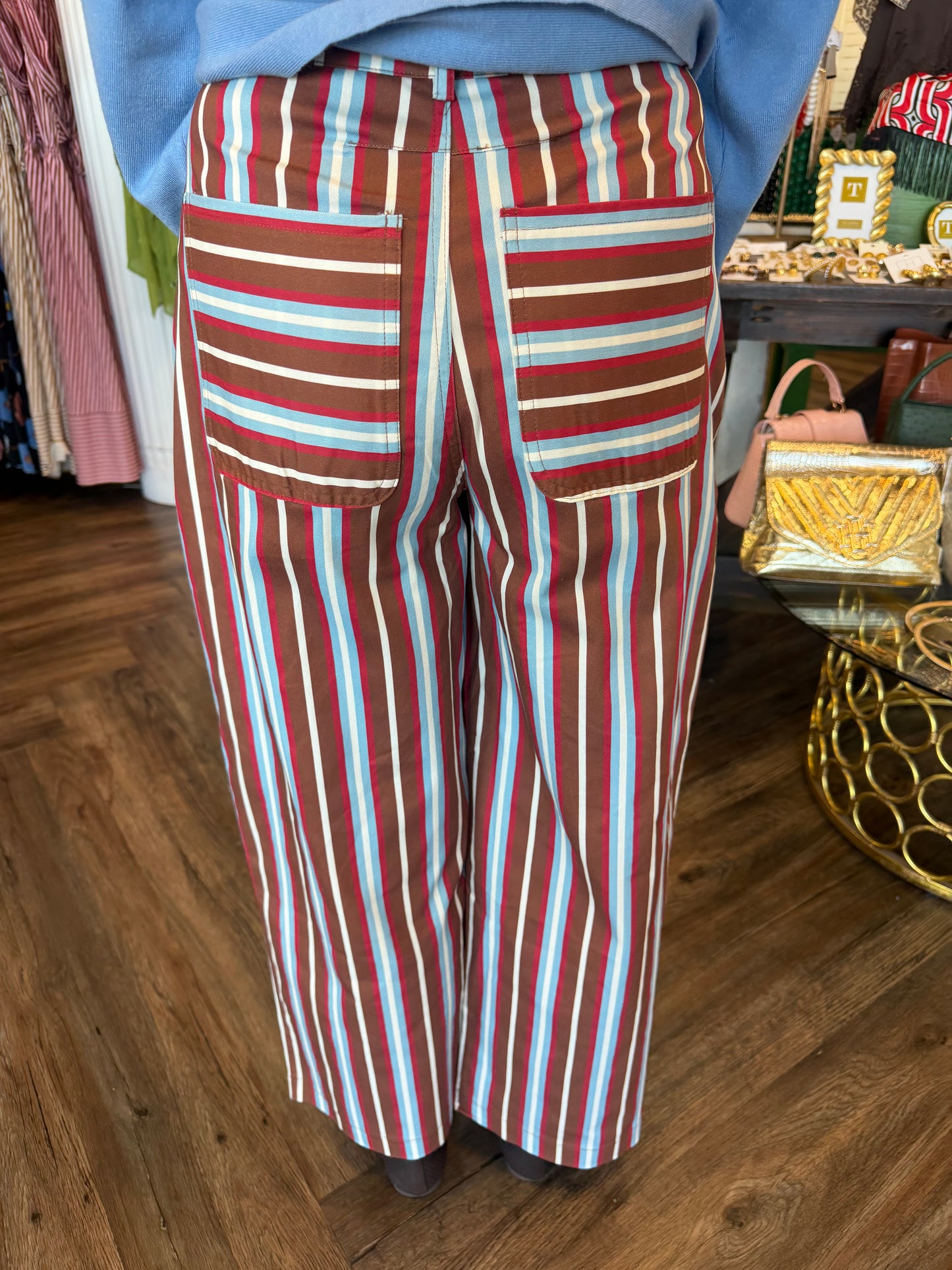 Brown Red Blue Stripe Pants