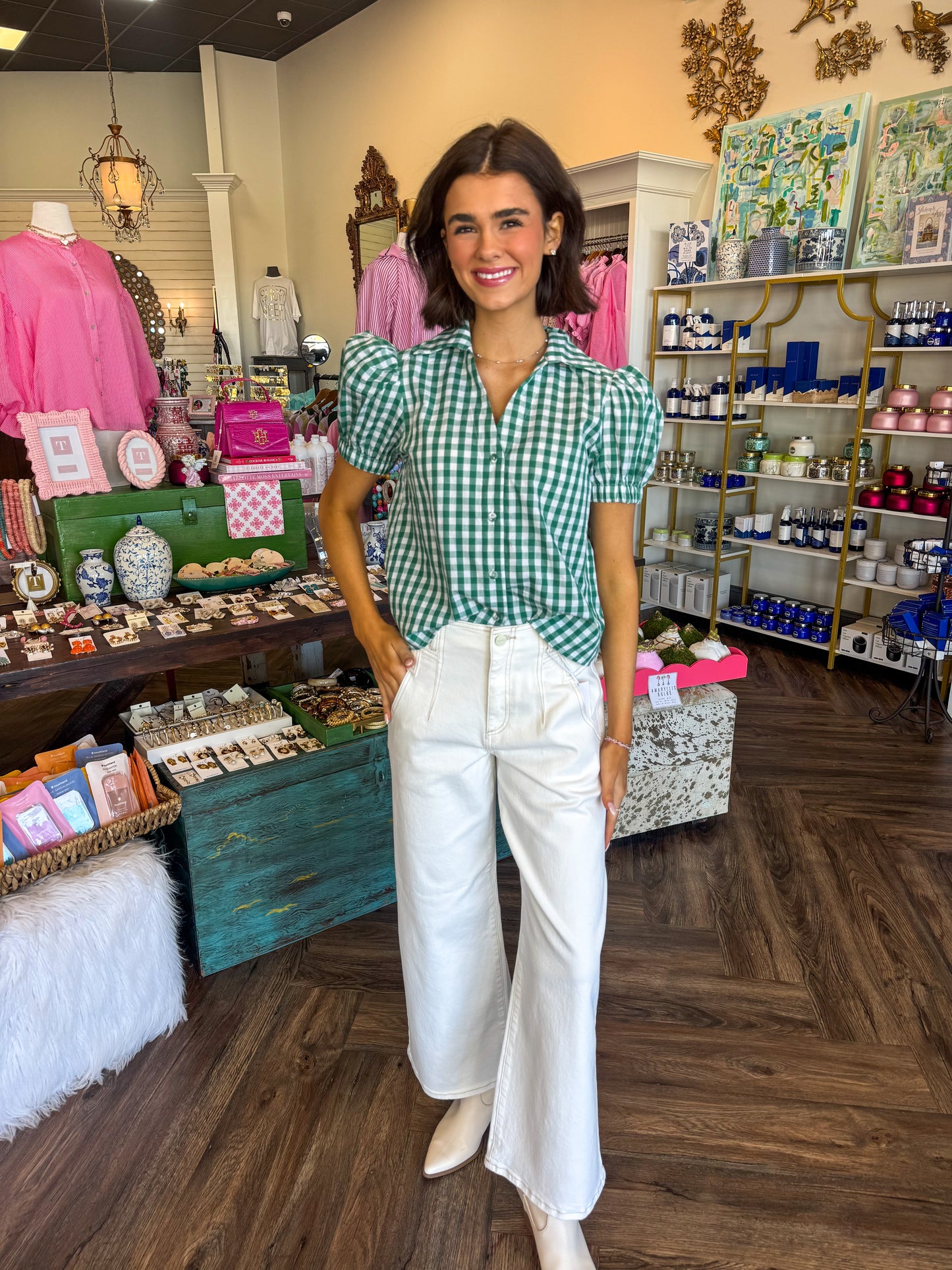 Masters Green Plaid Top