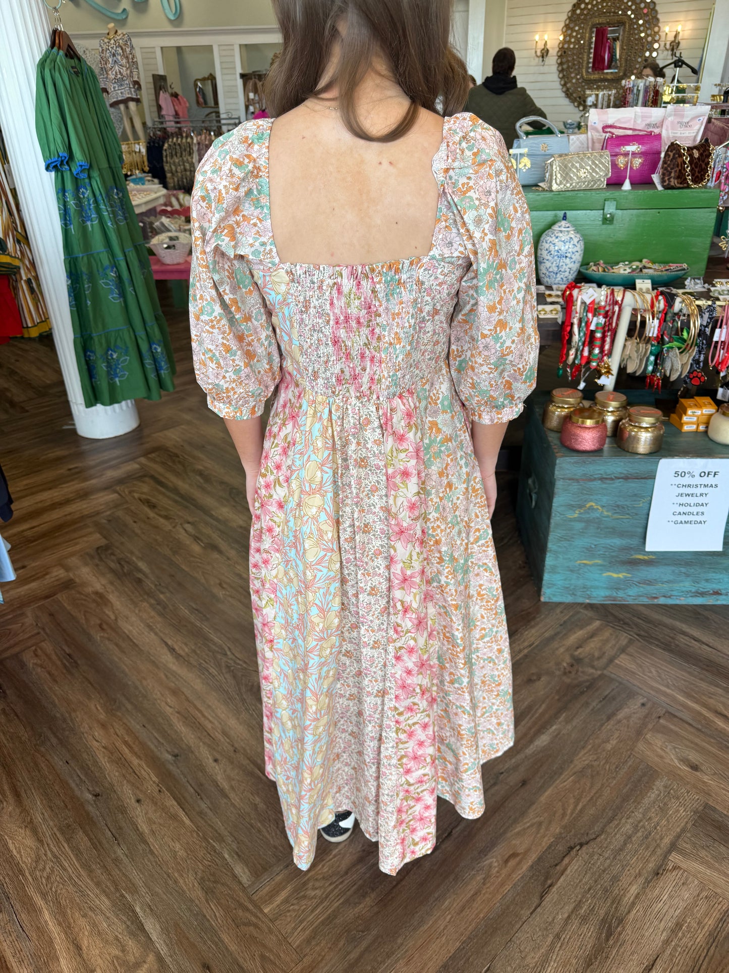 Mixed Floral Midi Dress