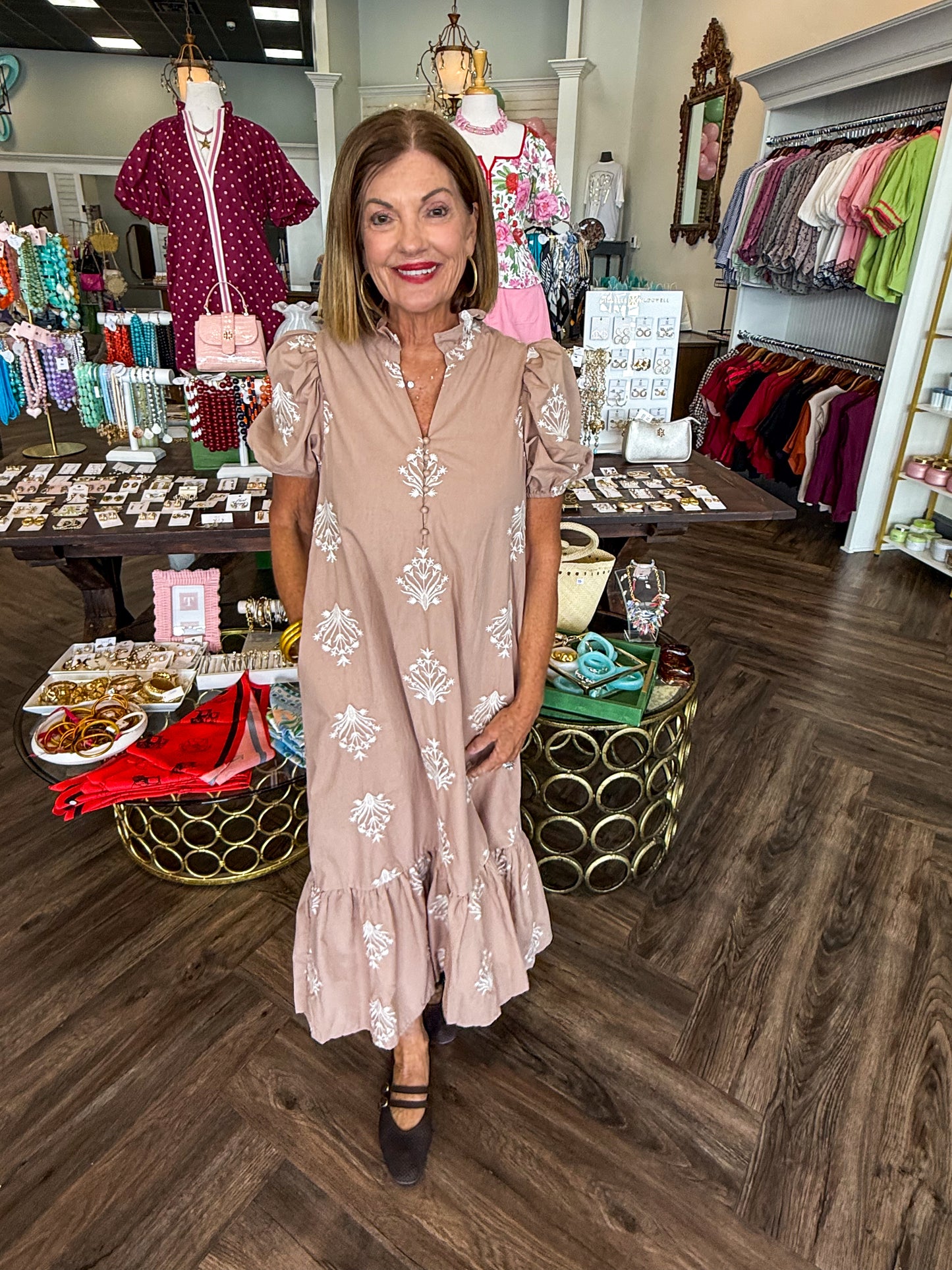 Latte Embroidered Midi Dress