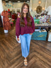 Off-The Shoulder Ruffle Hem Top: Maroon