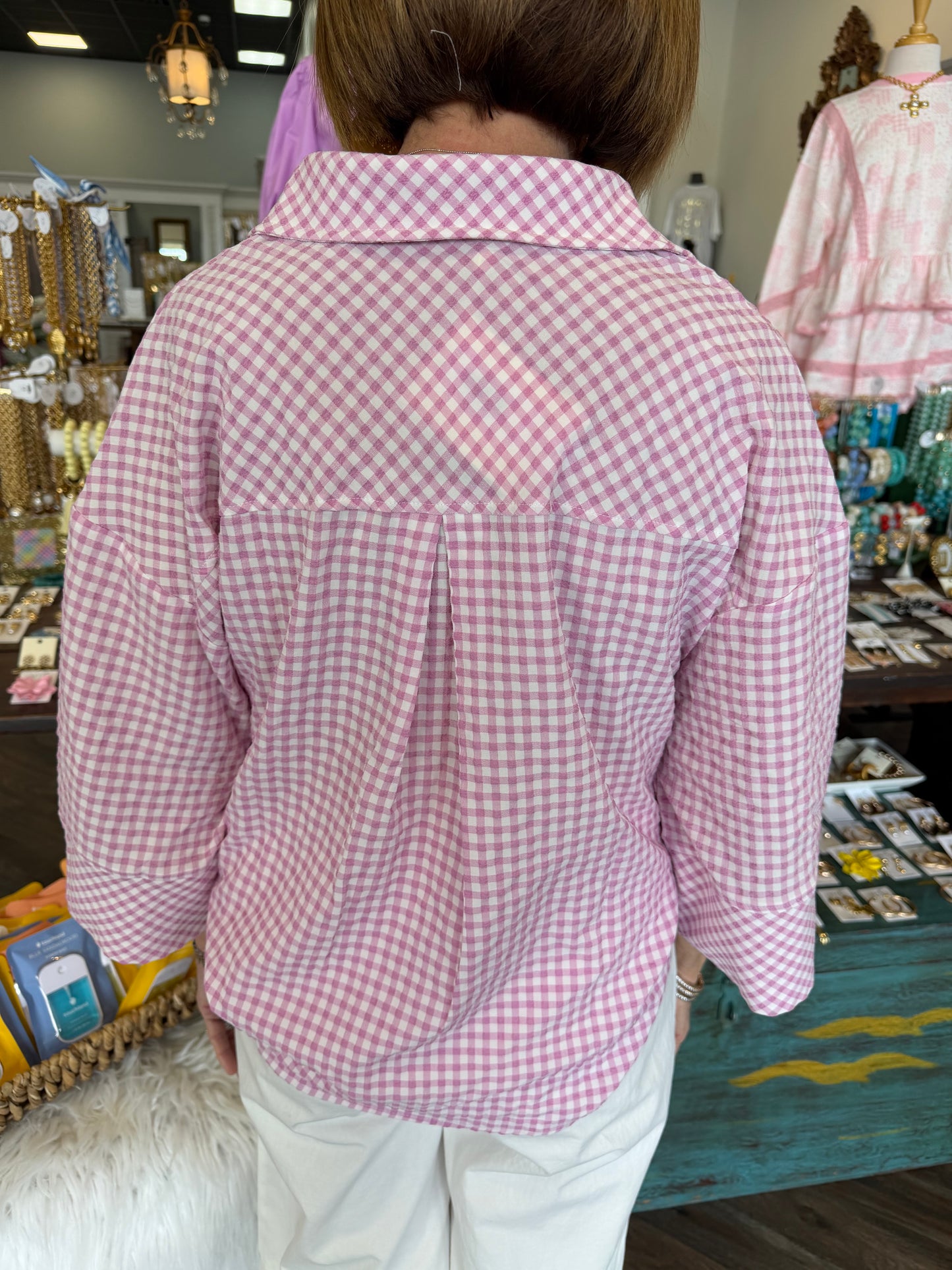 Girly Gingham Blouse: Pink