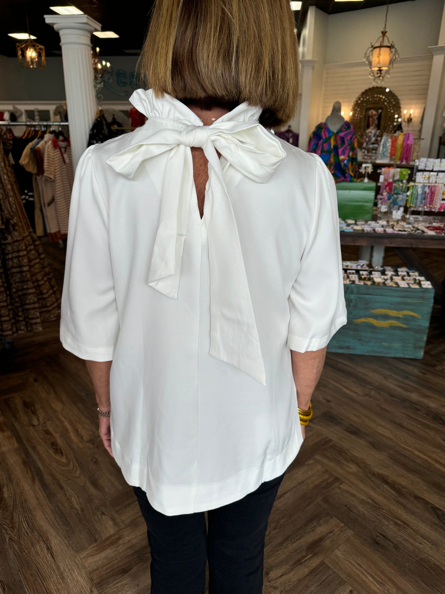 Ruffle Neck Blouse: White