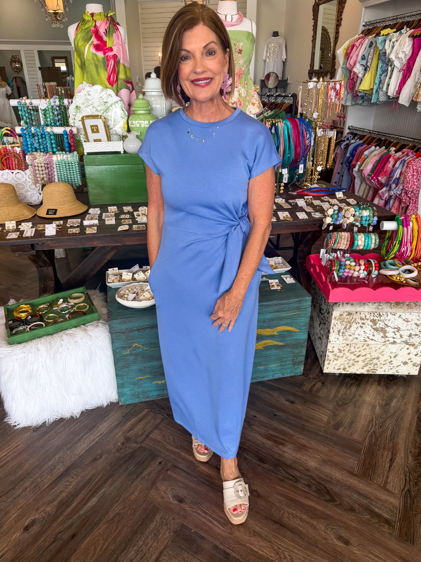 Side Tie Lt Blue Midi Dress
