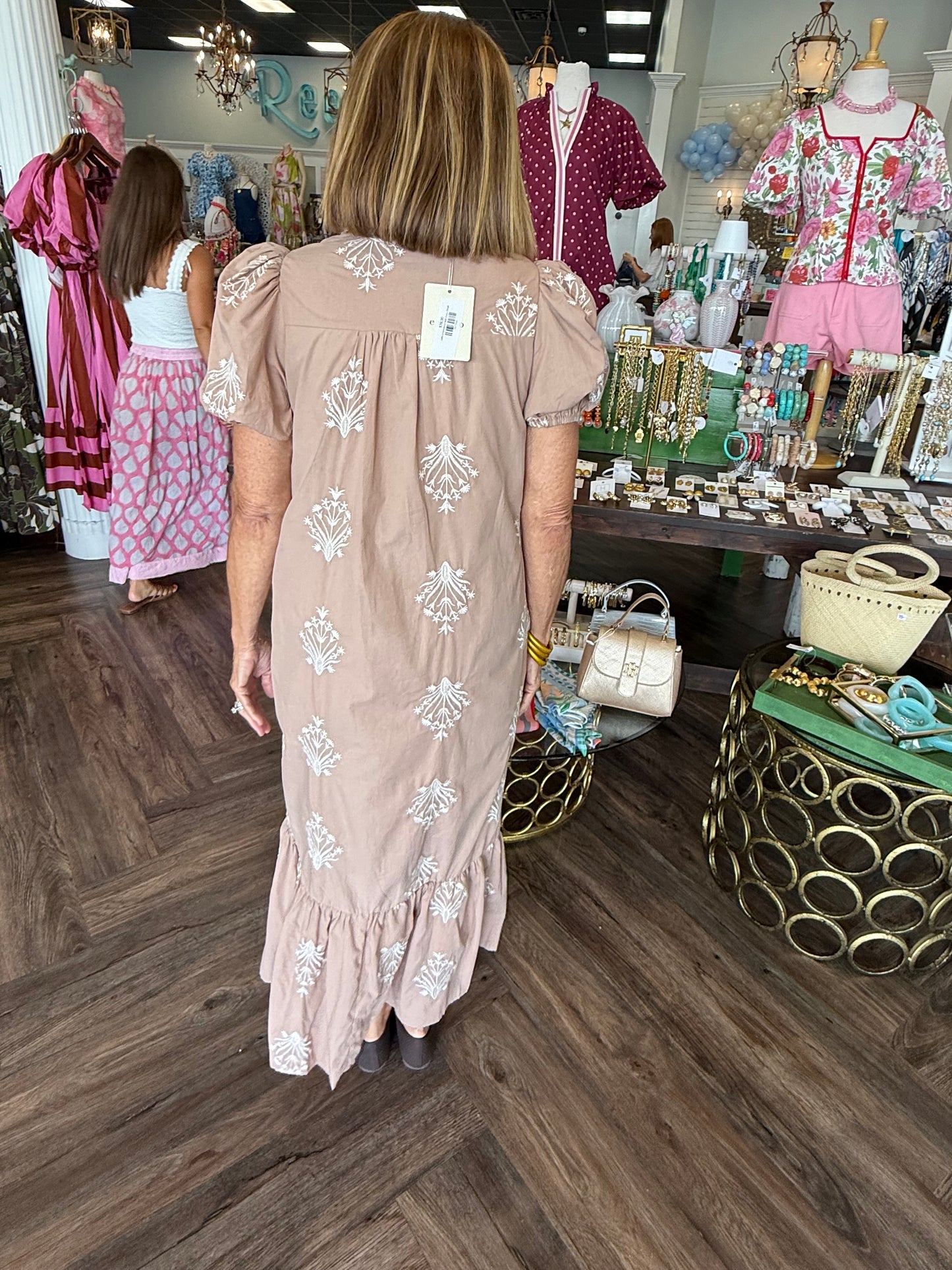 Latte Embroidered Midi Dress