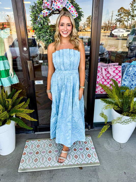 Blue Stamped Midi Dress