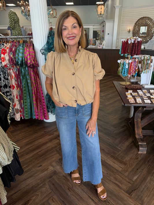 Betty Bubble Button Top: Mocha