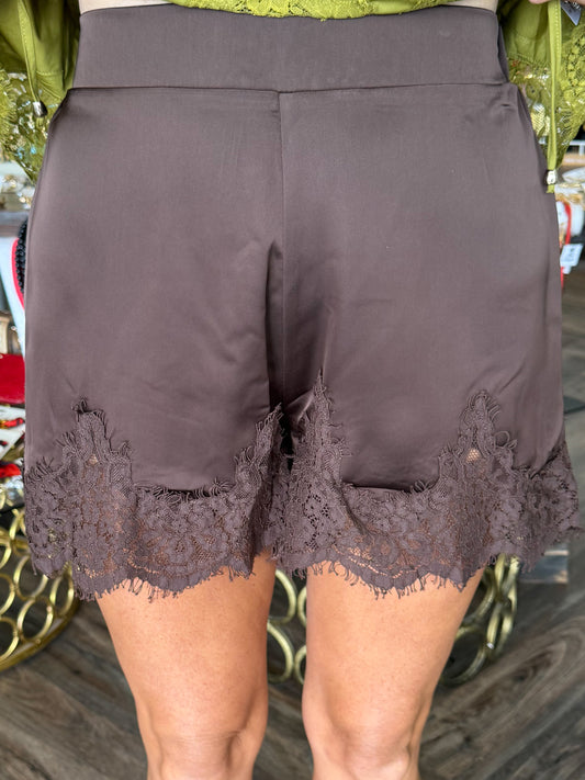 Satin Lace Short: Brown