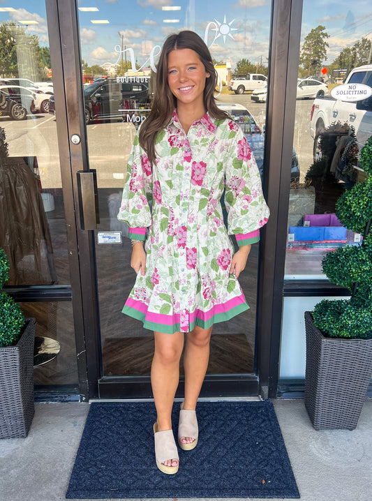 Pink and Green Floral Dress