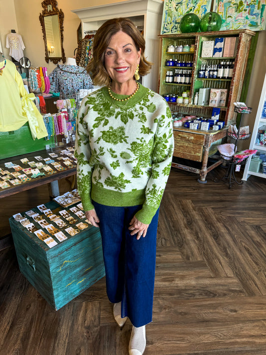 Obsessed Flower Sweater: Green