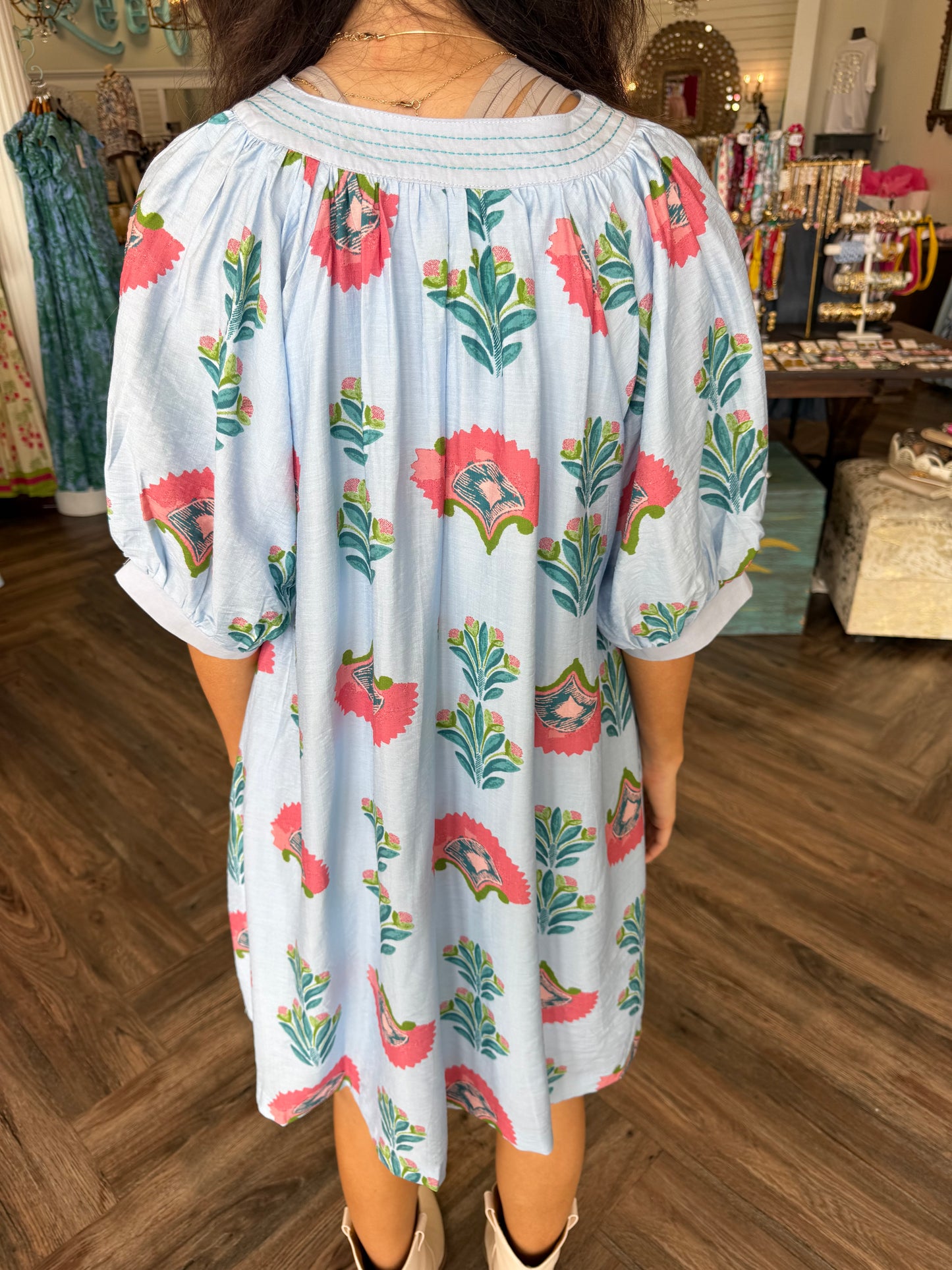 Abstract Print Mini Dress: Blue