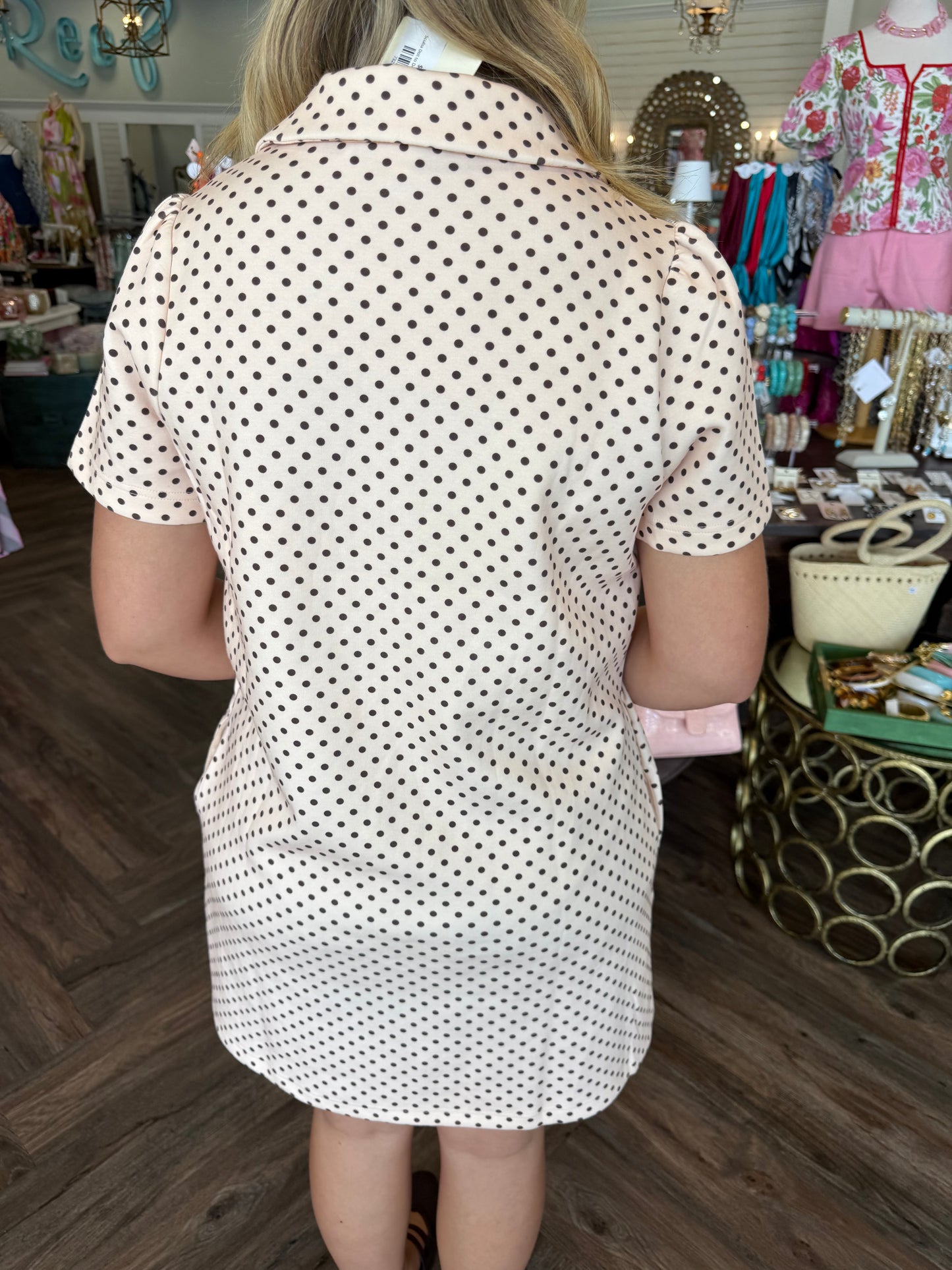Scuba Dot to Dot Dress: Ecru