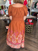 Autumn Paisley Midi Dress: Caramel