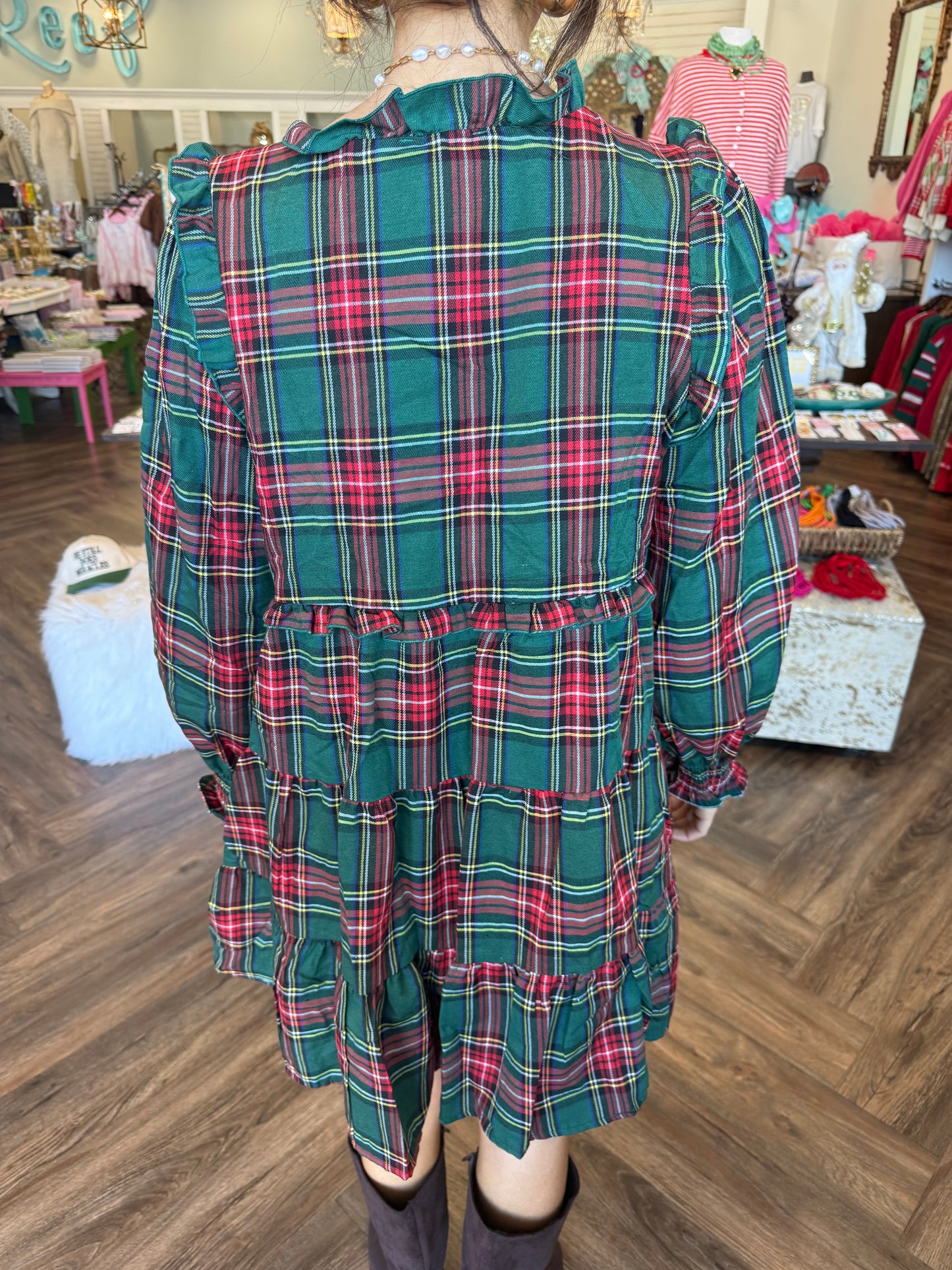 Velvet Bow Plaid Dress