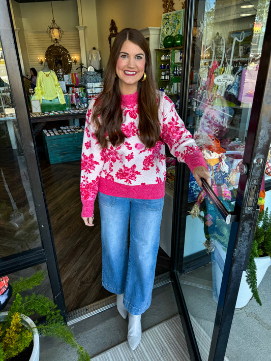 Obsessed Flower Sweater: Pink