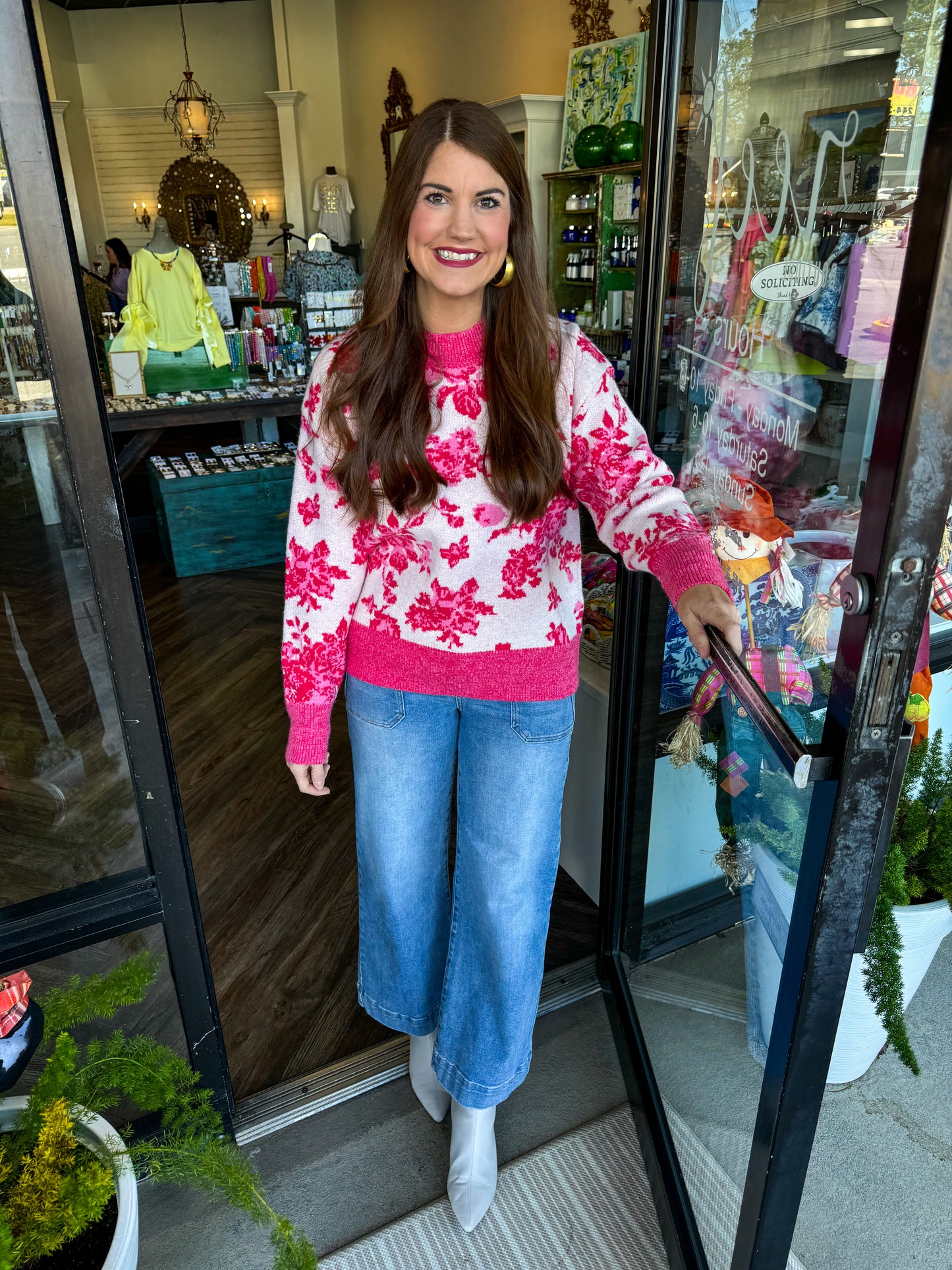 Obsessed Flower Sweater: Pink