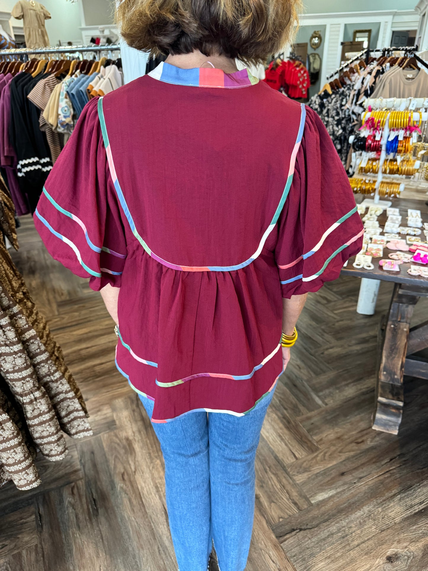 Multi Trim Burgundy Top