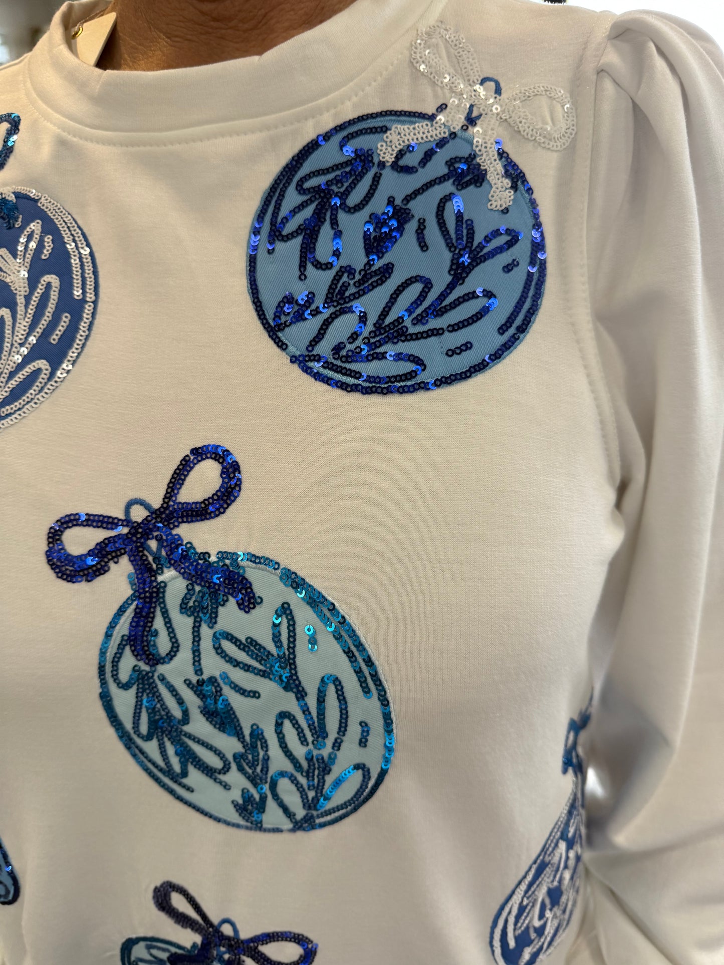 Mary Square Blue Ornaments Sweater
