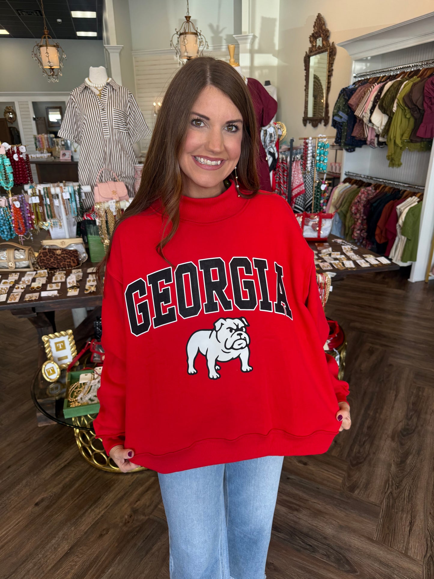 Red Mockneck Georgia Sweatshirt