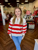 Anna Button Stripe Sweater: Red