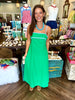 Blue and Green Trim Midi Dress