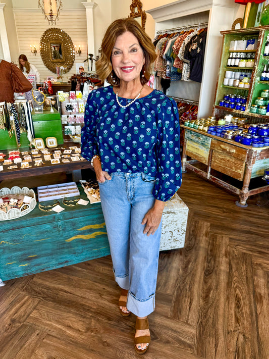 Mary Square Azalea Top: Navy
