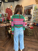 Multi Color Stripe Cardigan: Pink