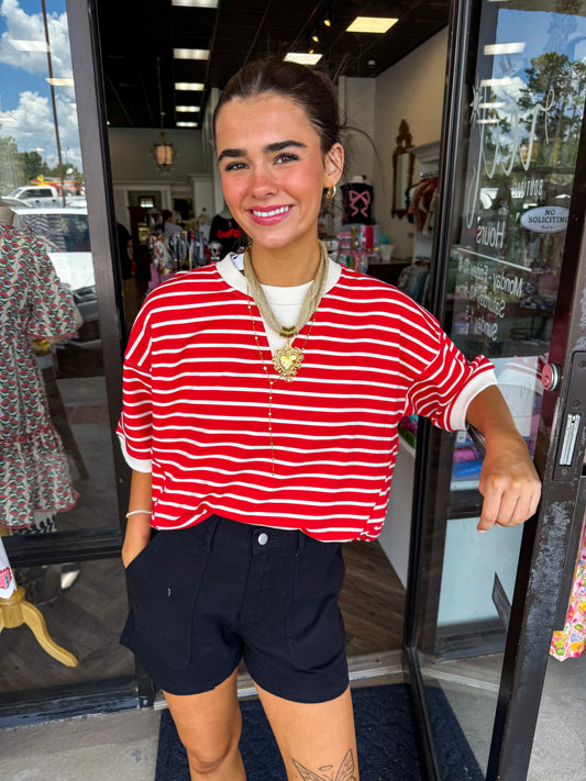 Relaxed Stripe Top- Red