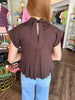 Key Hole Ruched Top: Brown