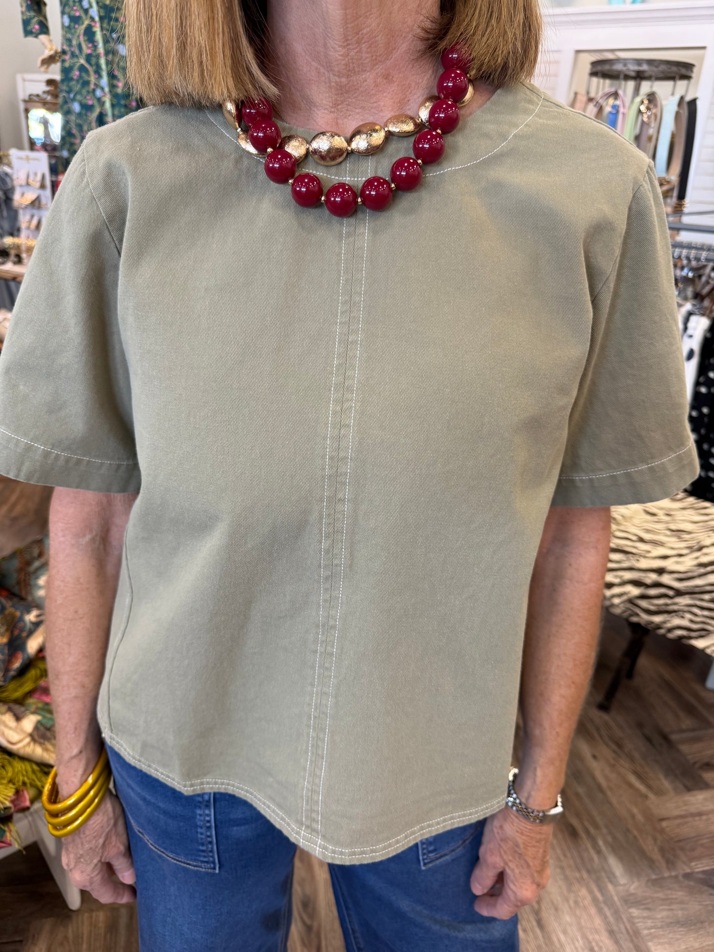 Olive Denim Top