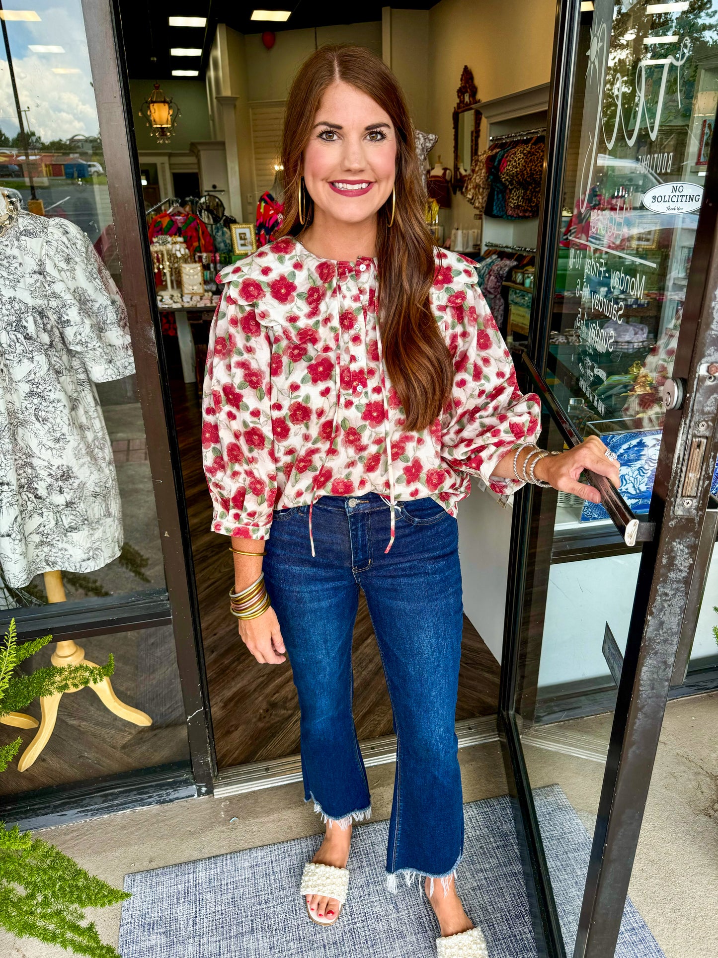 Scalloped Floral Top: Berry