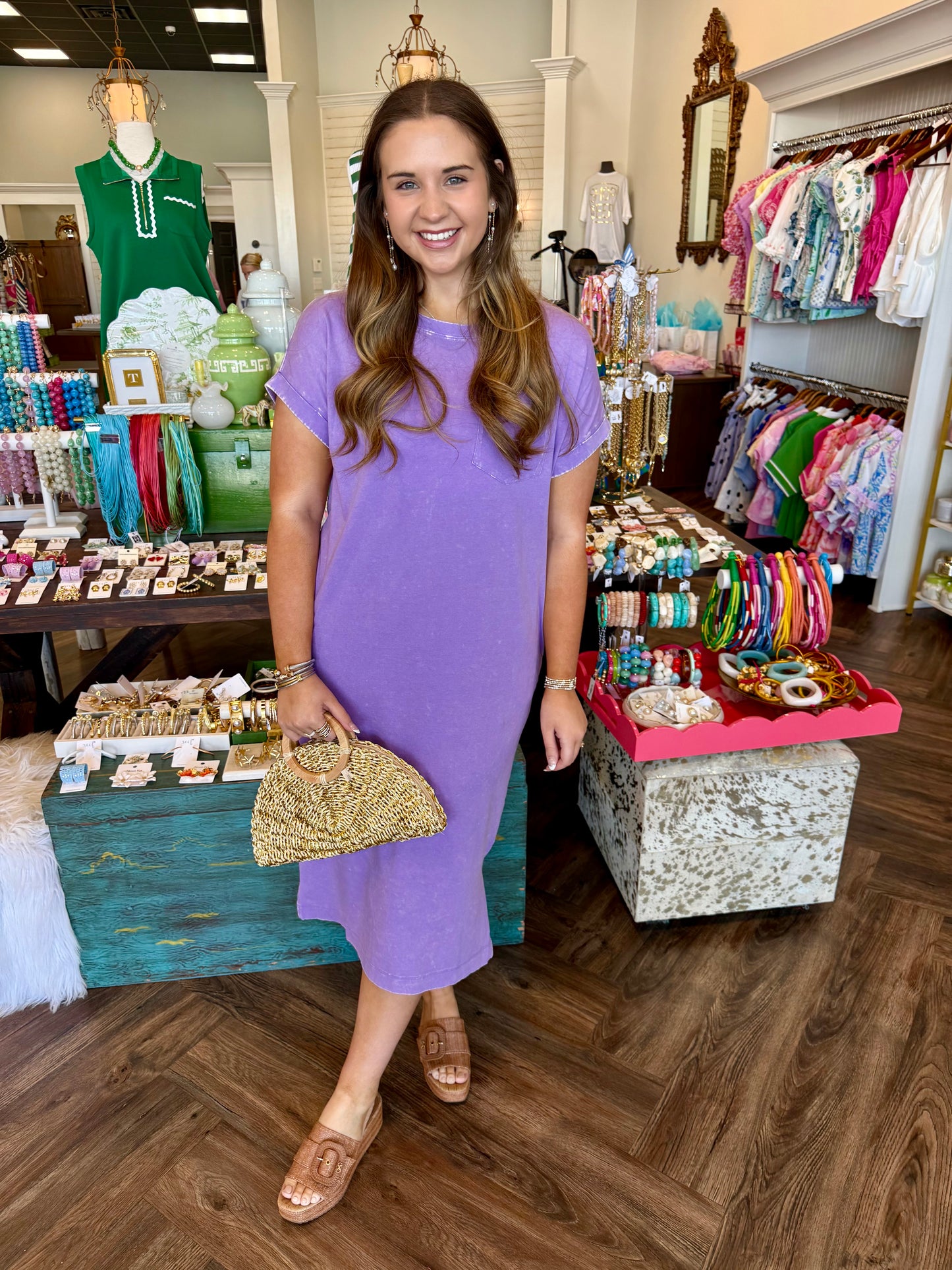 Washed T Shirt Midi Dress: Lavender
