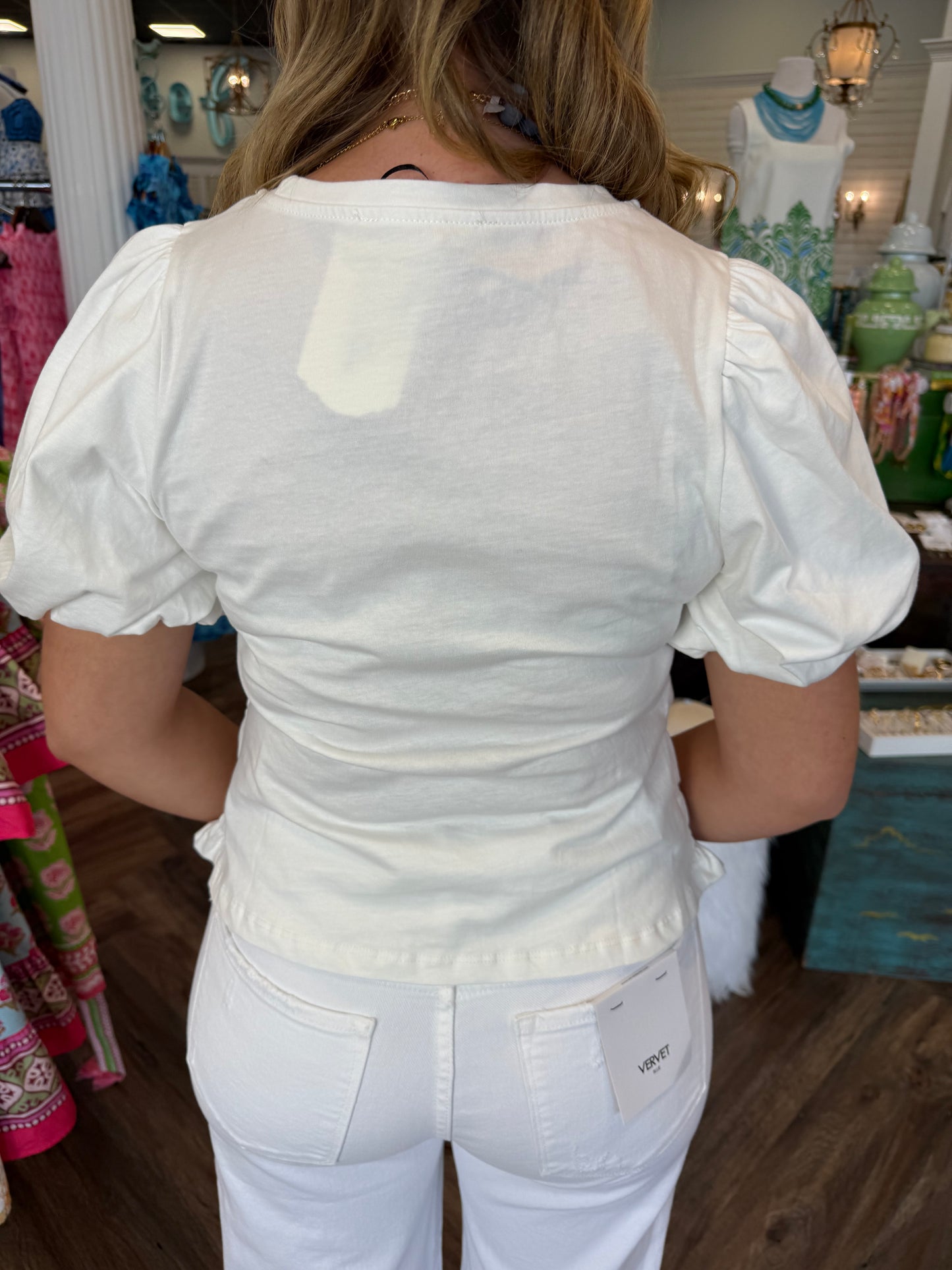 Elastic Smock White Top