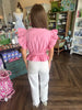 Flutter Sleeve Peplum Top: Pink