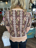 Scalloped Floral Sweater Top: Brown