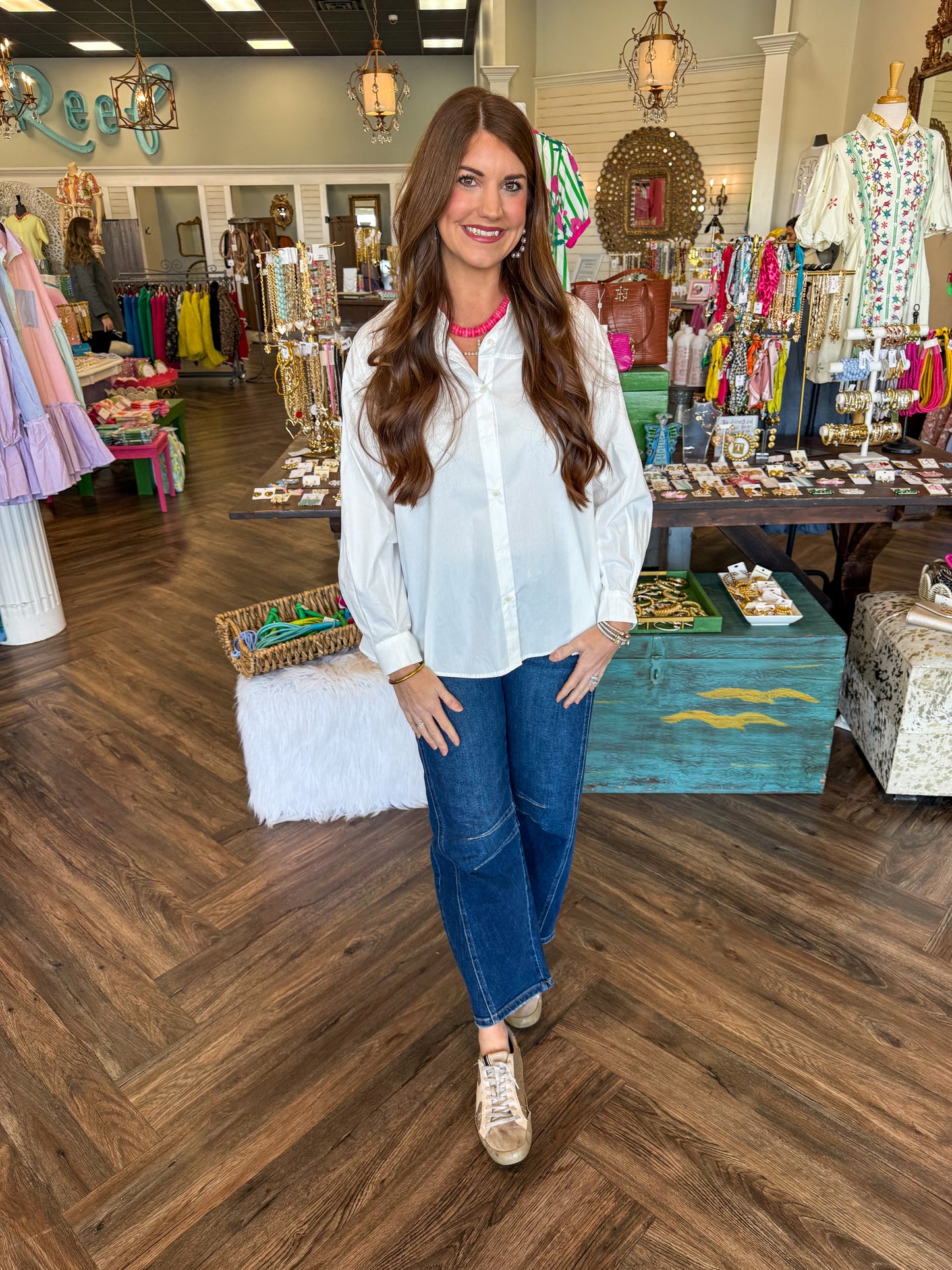 Ava Button Down Blouse: White