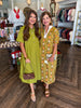 Golden Olive Blooms Midi Dress