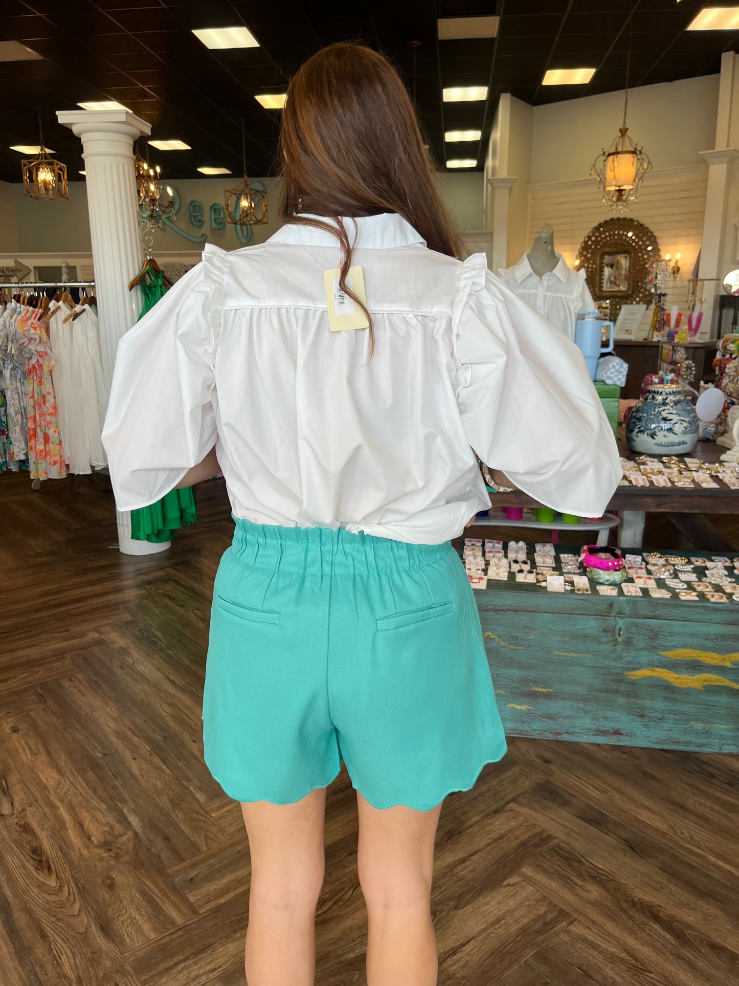 Turquoise Scallop Hem Shorts