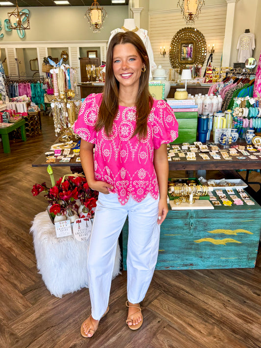 Eyelet Fuchsia Top
