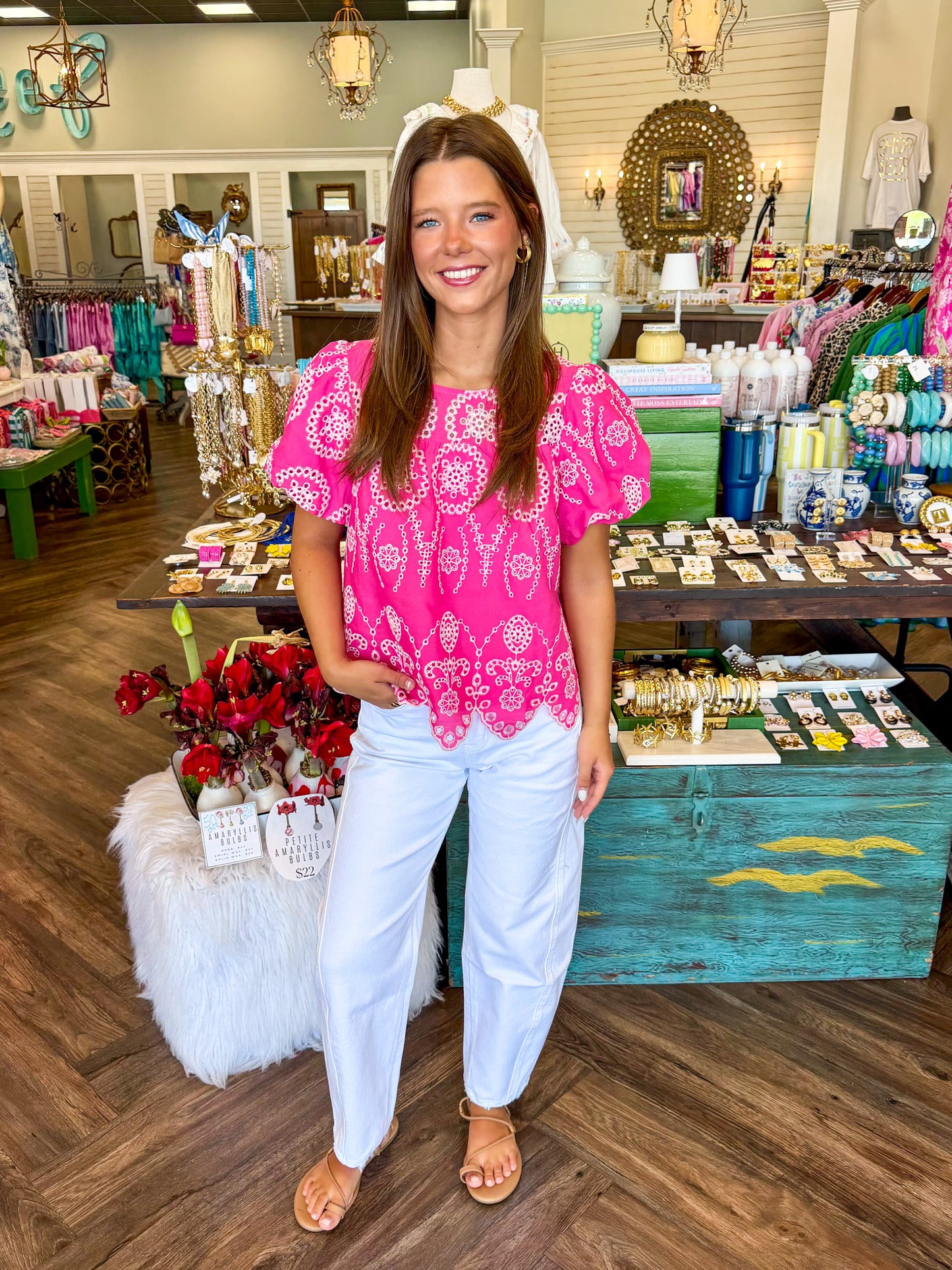 Eyelet Fuchsia Top
