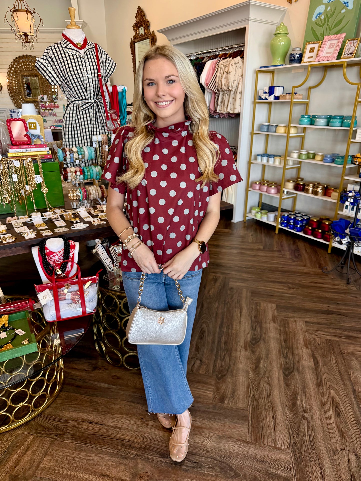 Burgandy Love Dot Top