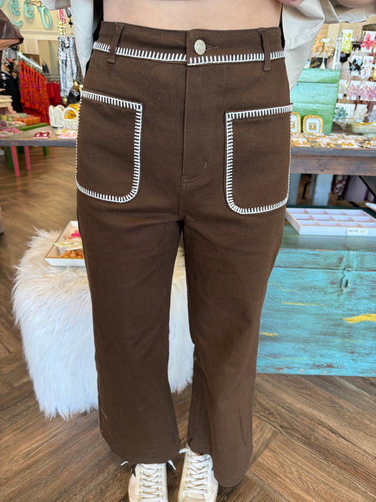 Sally Stitched Pants: Brown