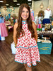 Red Hydrangea Blue Trim Halter Mini