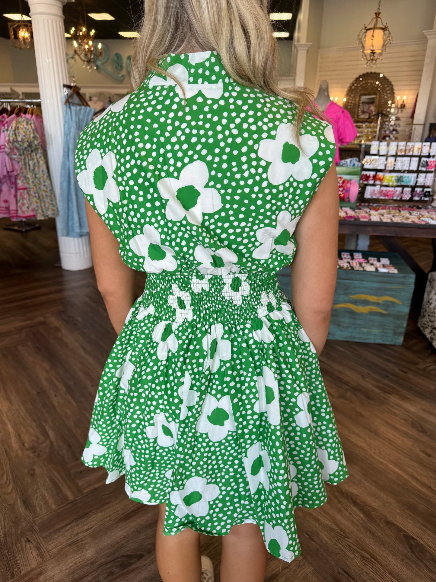 Green Dot Zipper Dress