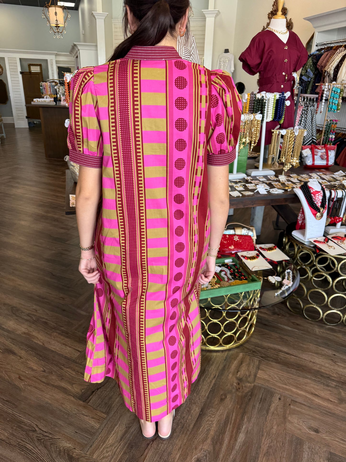 Geometric Midi Dress: Pink