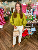 Autumn Green Puff Collar Sleeve Top