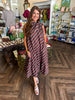 Brown Striped Tie Midi Dress