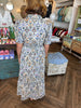 Diamond Pattern Floral Midi Dress: Blue
