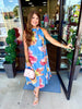 Neck Tie Fancy Midi Garden Dress: Blue