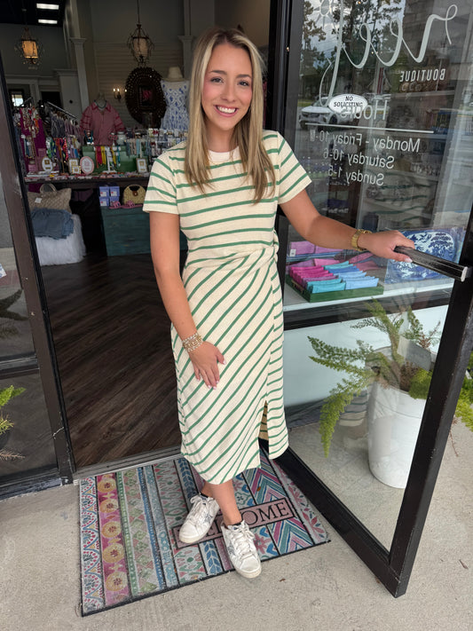Side Twist Knit Midi Dress: Green